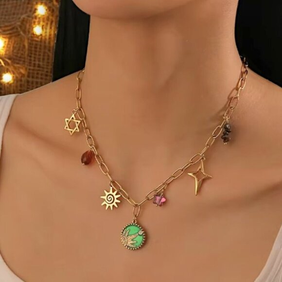 ๐๏ธBoho Celestial Charm Y2K Style Necklace 18K Gold Plated 316L Stainless Steel - Picture 5 of 13